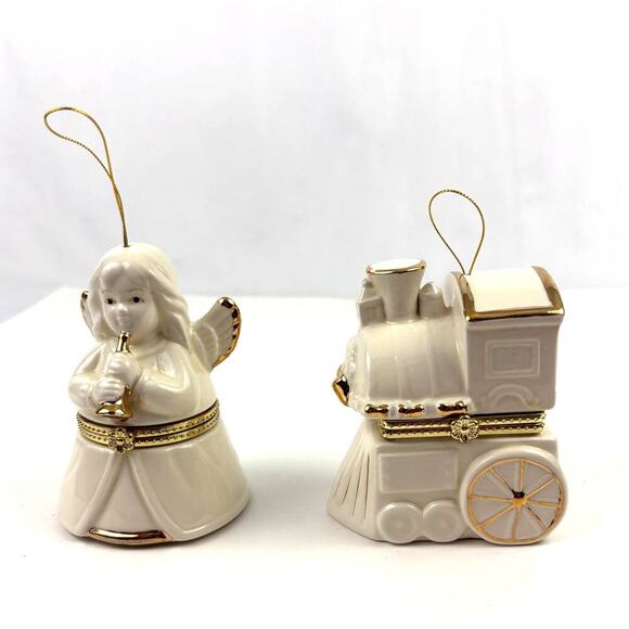 Lot of 2 Mr Christmas Holiday Hanging Ornaments Music Boxes  Train and Angel - Picture 1 of 14